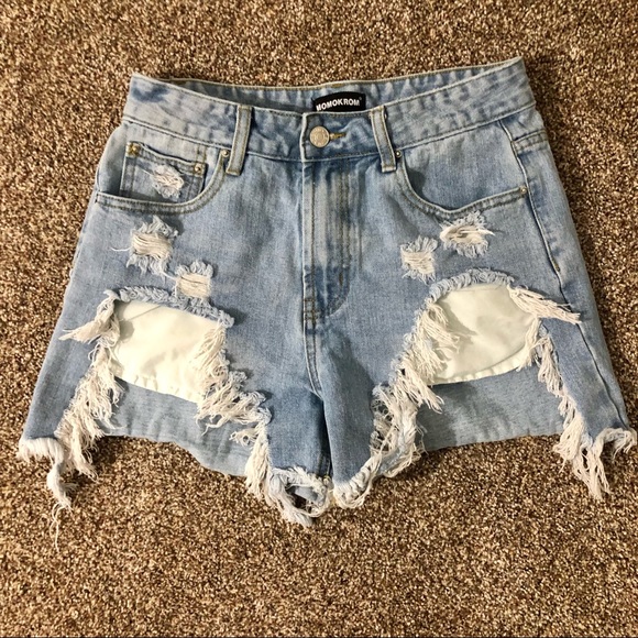 Momokrom Destroyed Jean Denim Shorts Doll Kill - Picture 4 of 9